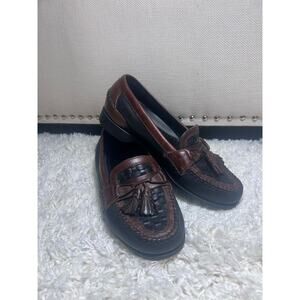 Johnston and Murphy Passport Mens Sz 9 Loafer Tassel Fringe Brown Black Woven